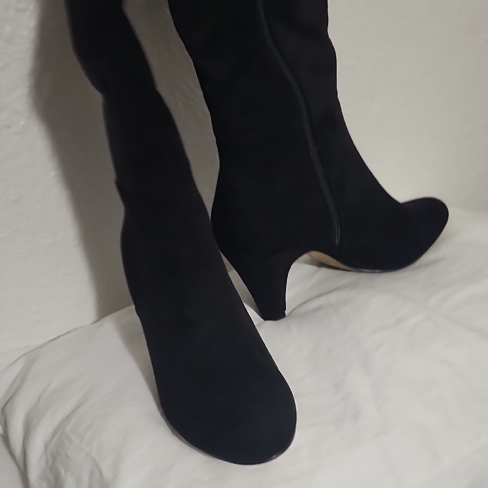 Black Suede Heeled Boots Wide Calf
